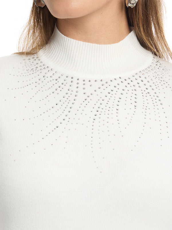 Suéter Jersey Liso con Transfer, Cuello Alto y Manga Larga