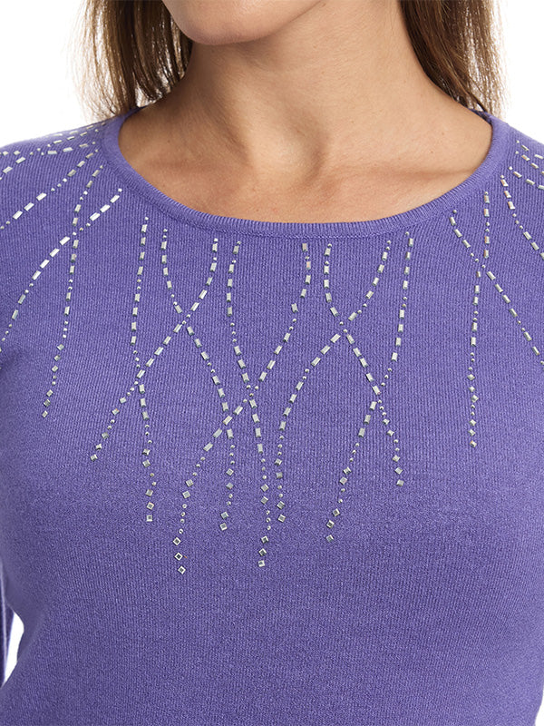 Suéter de Jersey Liso con Cuello Redondo y Manga Larga