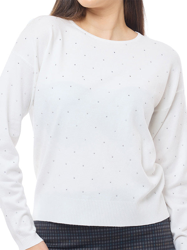 Suéter de Jersey Liso con Cuello Redondo y Manga Larga