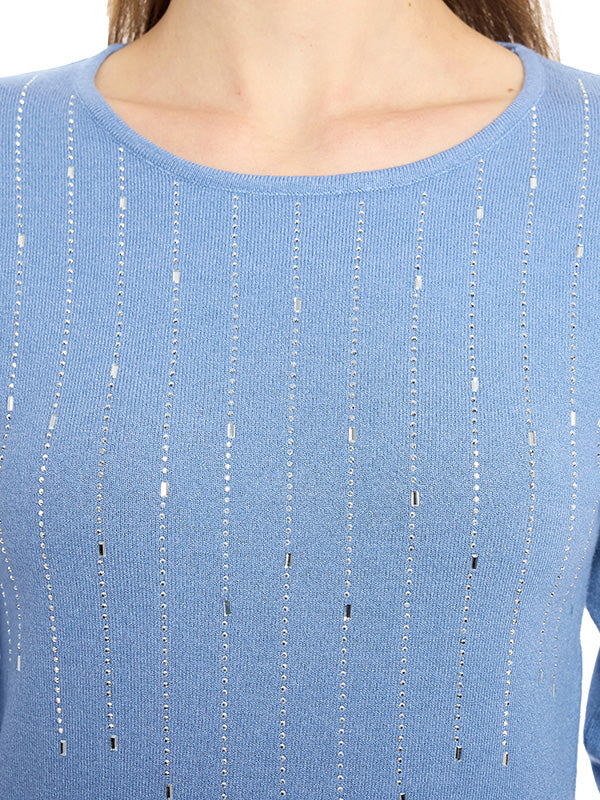 Suéter de Jersey Liso con Cuello Redondo y Manga Larga