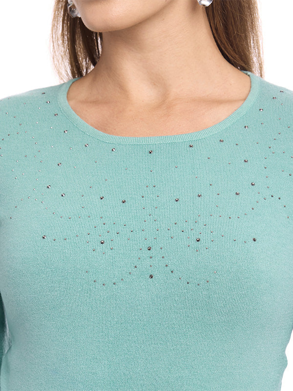 Suéter de Jersey Liso con Cuello Redondo y Detalle de Transfer