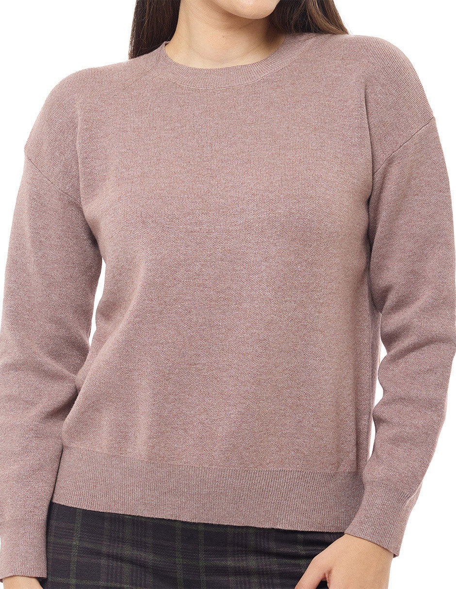 Suéter Jersey Liso de Cuello Redondo y Manga Larga