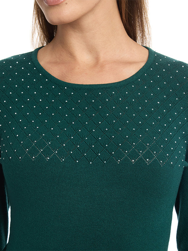 Suéter Jersey Liso con Cuello Redondo, Manga Larga y Transfer