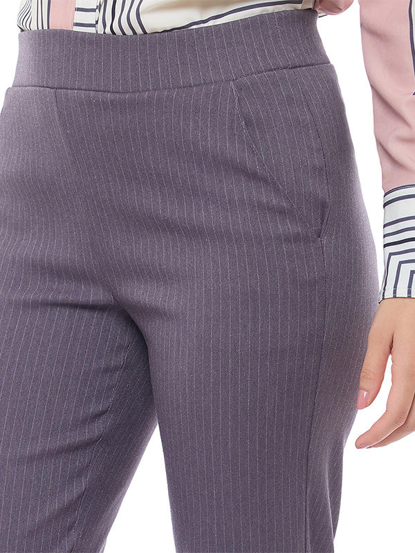 Pantalón de Bengalina Rayado de Cintura Alta con Pinzas