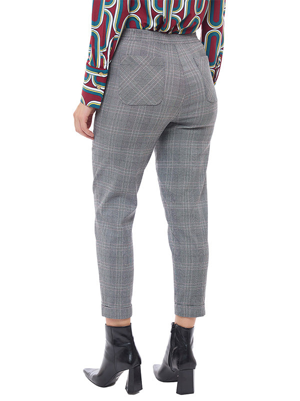 Pantalón de Bengalina Estampado a Cuadros con Corte Tubo