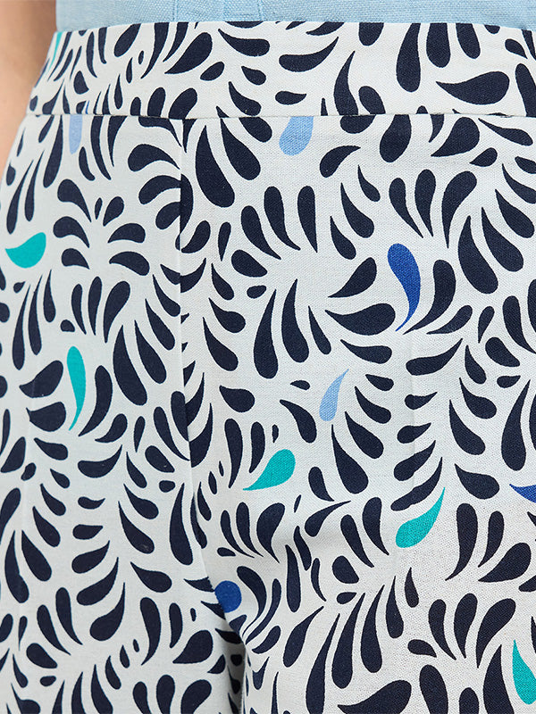 Pantalón de Lino Estampado Multiformas de Cintura Alta y Corte Skinny