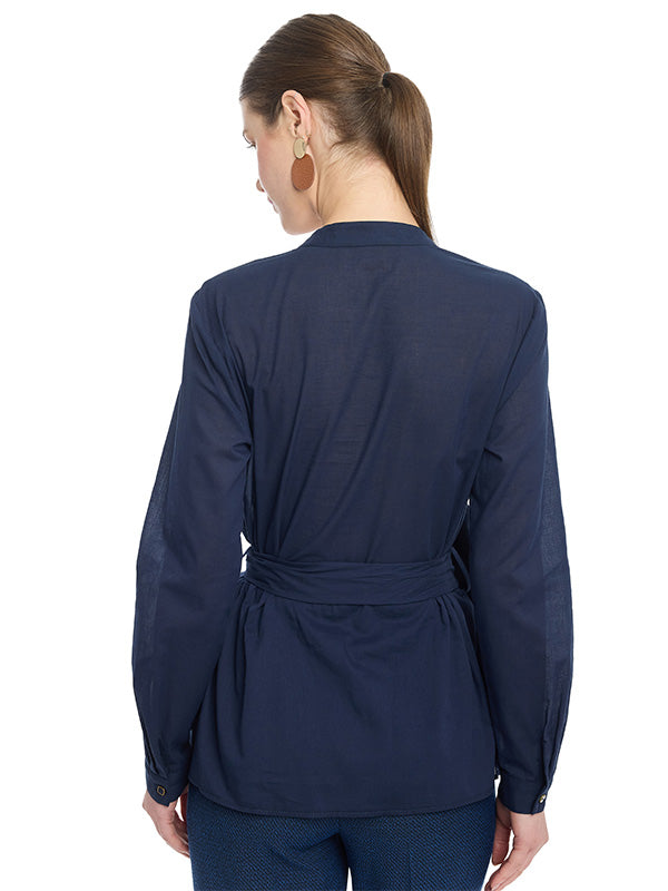 Blusa Cuello Mao con Cinta de Amarre en la Cintura
