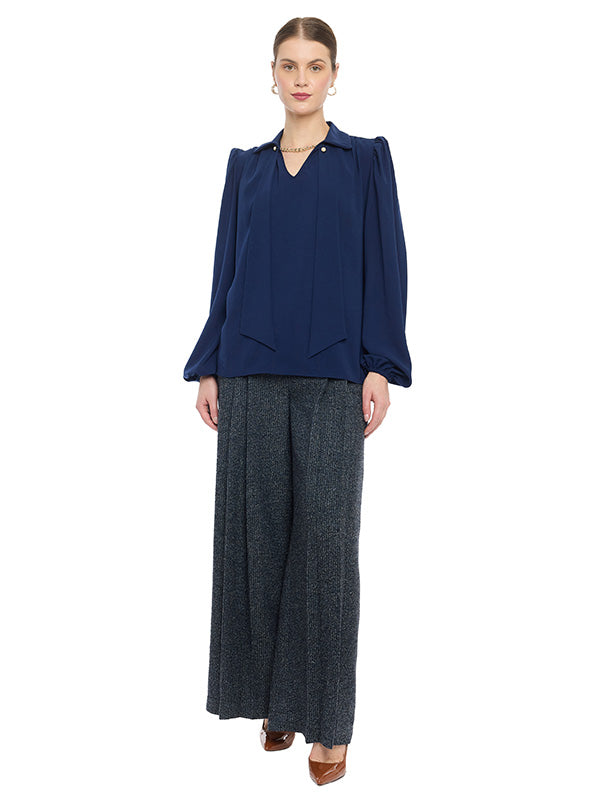 Blusa Cuello Camisero con Corbata y Cadena Desmontables