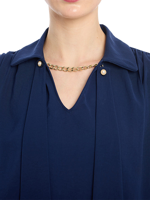 Blusa Cuello Camisero con Corbata y Cadena Desmontables