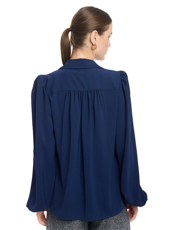 Blusa Cuello Camisero con Corbata y Cadena Desmontables