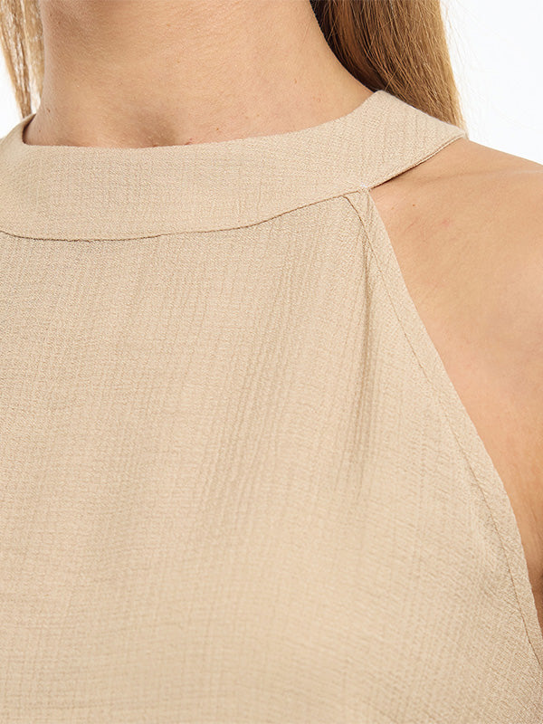 Blusa cuello halter con abertura de ojal en la espalda