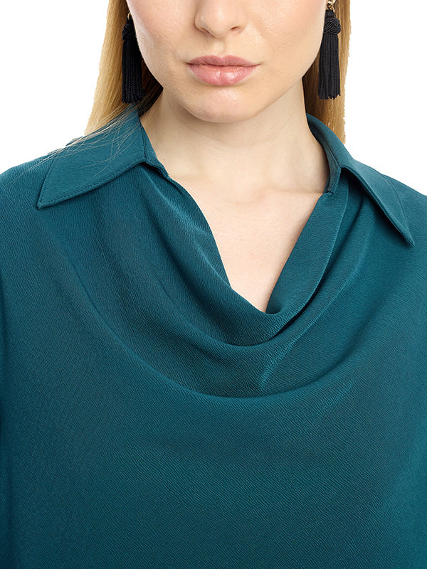 Blusa de Tafetán con Cuello Drapeado