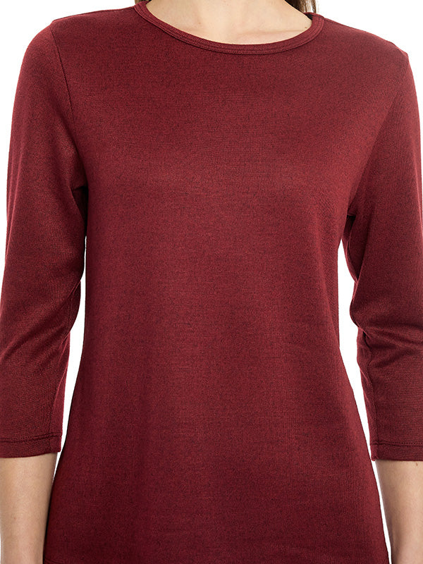 Blusa de Jersey Lisa con Cuello Redondo y Manga 3/4