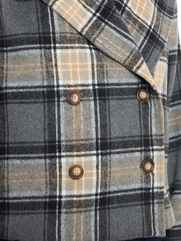 Abrigo Corto Estampado a Cuadros con Doble Cruce