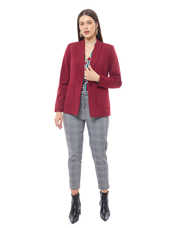 Saco de Jersey Liso con Cuello Redondo y Bolsas Funcionales