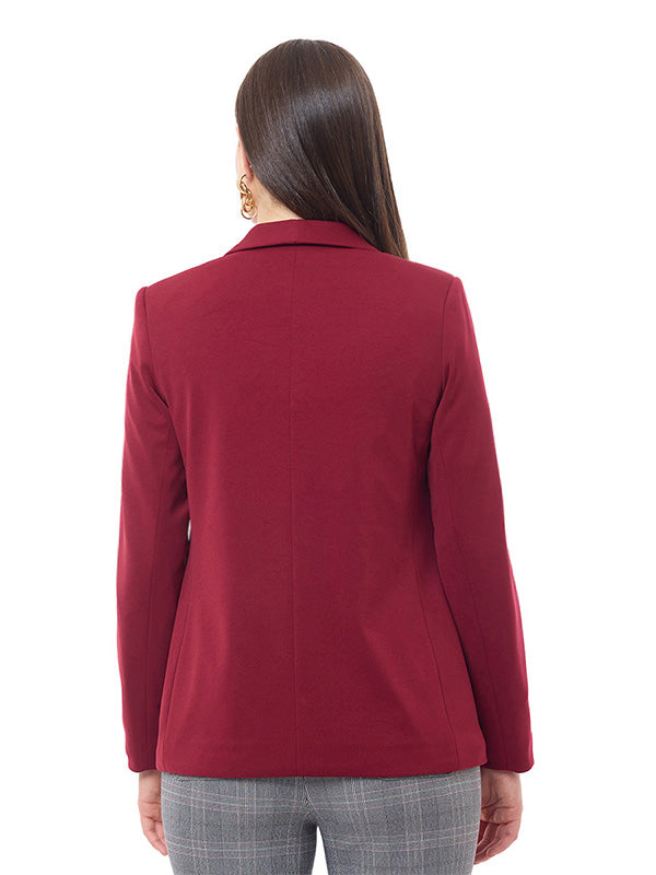 Saco de Jersey Liso con Cuello Redondo y Bolsas Funcionales