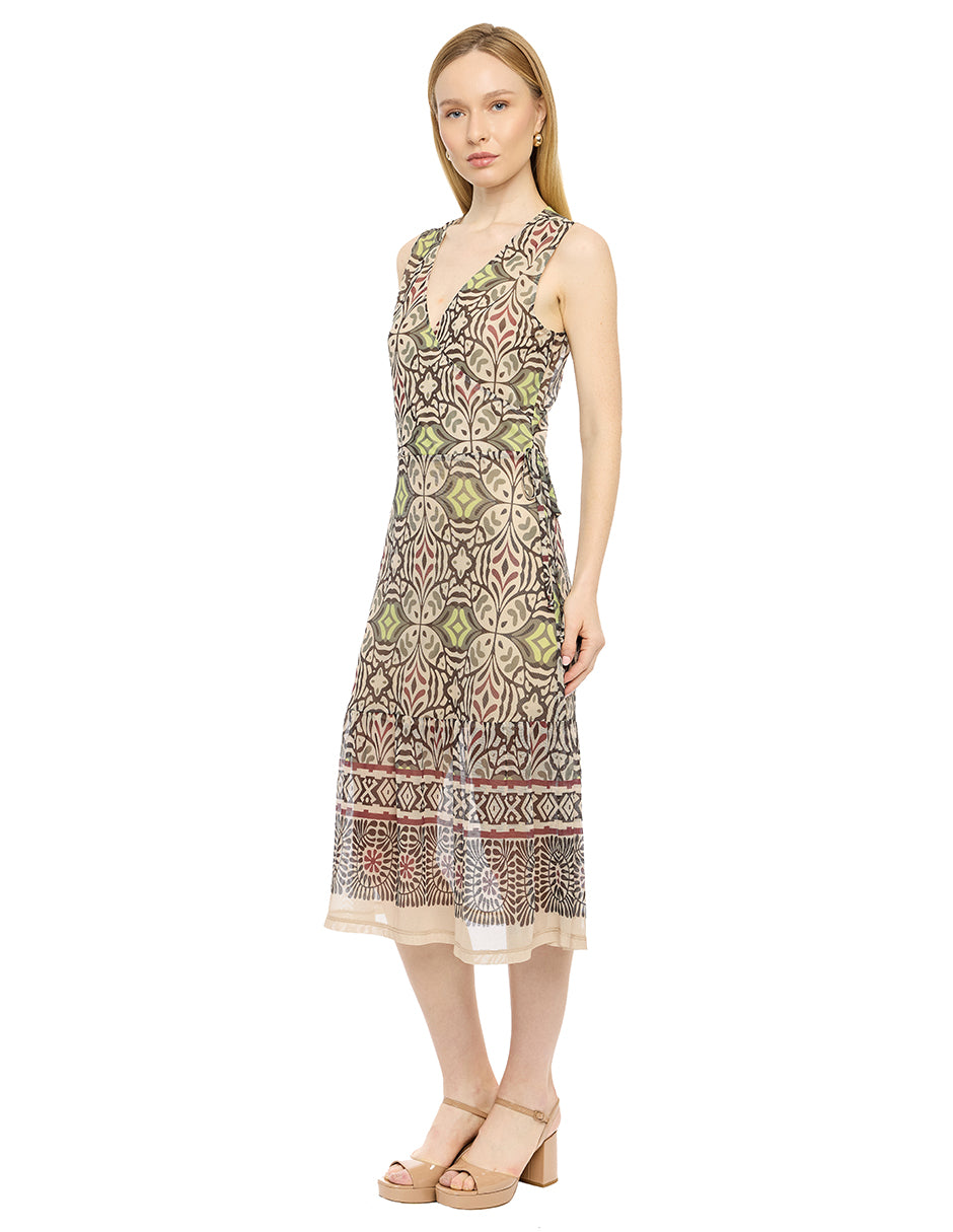 Vestido de Mesh Estampado Étnico