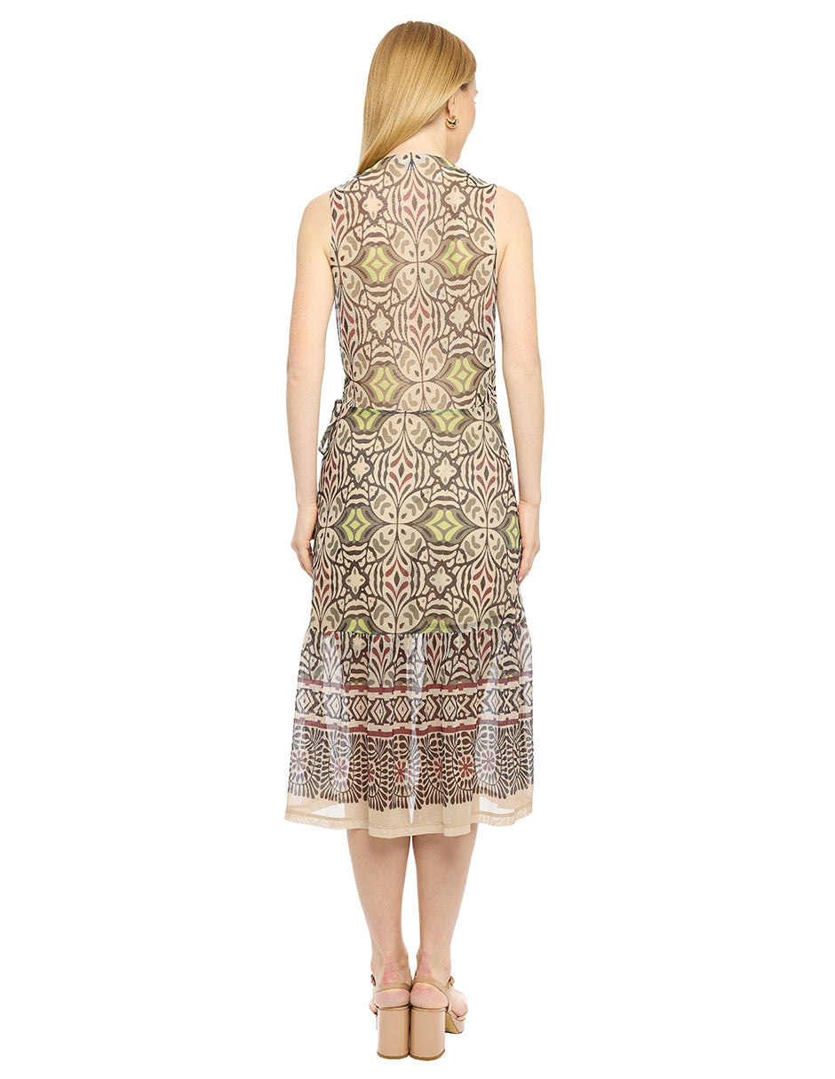 Vestido de Mesh Estampado Étnico