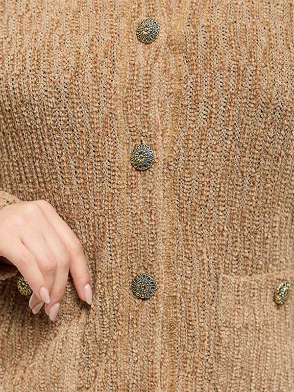 Suéter de Escote Redondo con Bolsas Frontales y Botones Decorativos