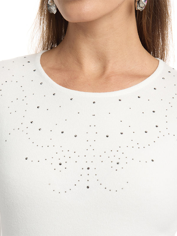 Suéter Jersey Liso Cuello Redondo Manga Larga Largo Medio con Transfer