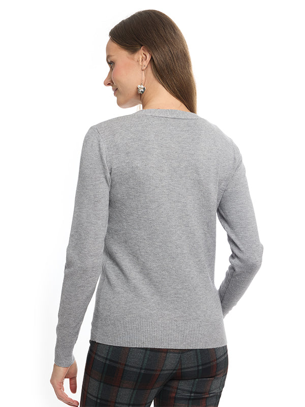 Suéter Jersey Liso con Cuello en V y Manga Larga