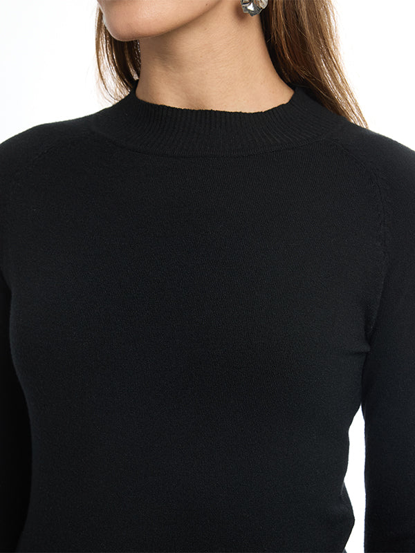 Suéter Jersey Liso Cuello Alto, Manga Larga y Largo Medio