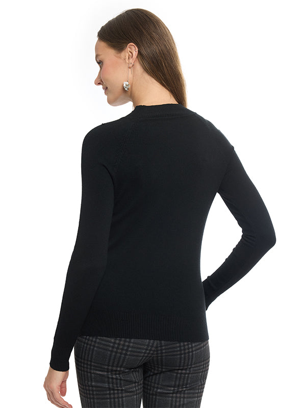 Suéter Jersey Liso Cuello Alto, Manga Larga y Largo Medio