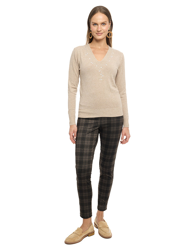 Suéter Jersey Liso con Transfer, Cuello V y  Manga Larga