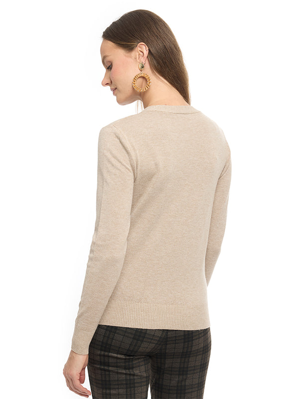 Suéter Jersey Liso con Transfer, Cuello V y  Manga Larga