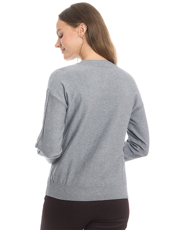 Suéter de Jersey Liso con Cuello Redondo