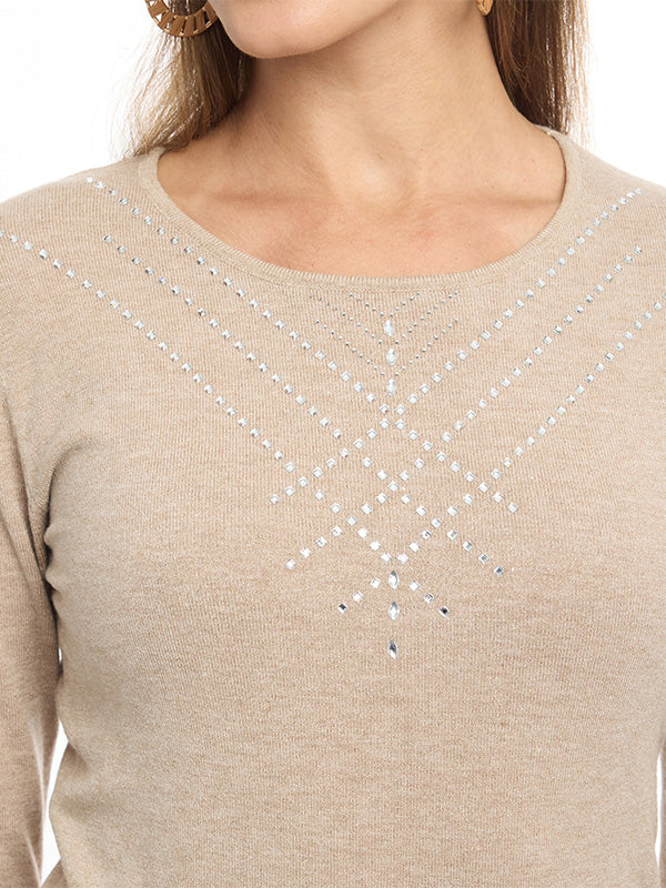 Suéter Jersey Liso con Transfer, Cuello Redondo y Manga Larga