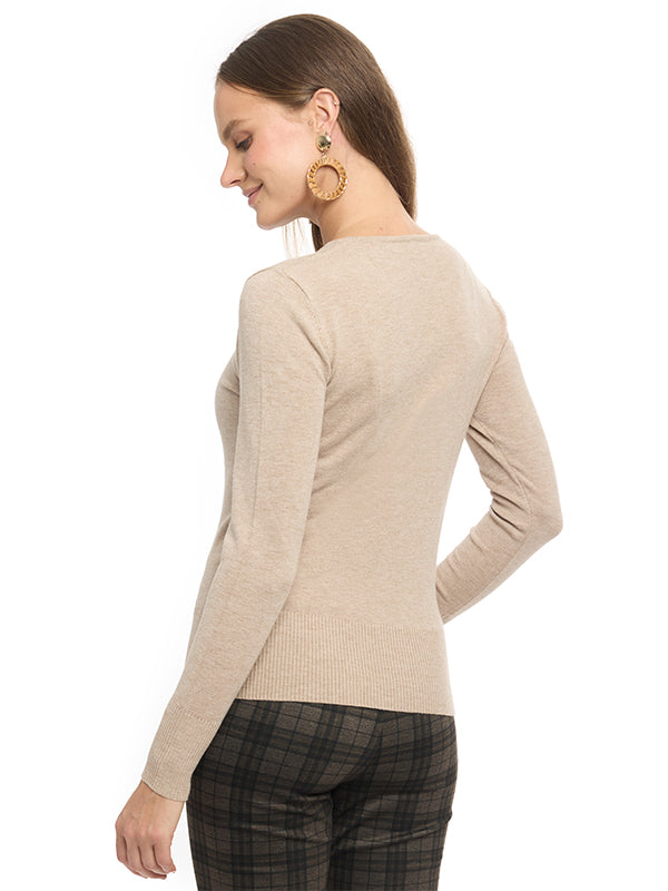 Suéter Jersey Liso con Transfer, Cuello Redondo y Manga Larga