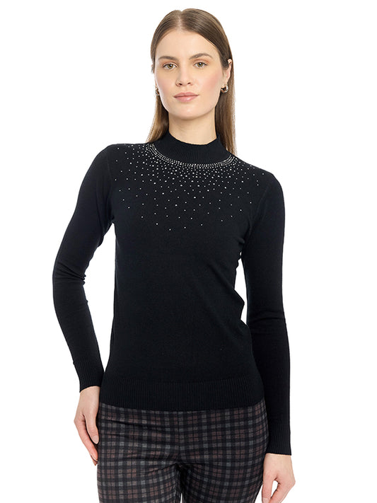 Suéter Jersey Liso, Cuello Alto, Manga Larga y Largo Medio