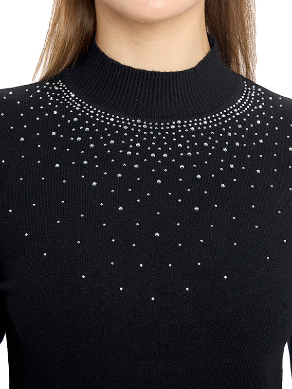 Suéter Jersey Liso, Cuello Alto, Manga Larga y Largo Medio