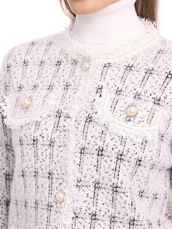 Sweater De Jersey Liso Cuello Redondo Con Botones Y Bolsas Decorativas