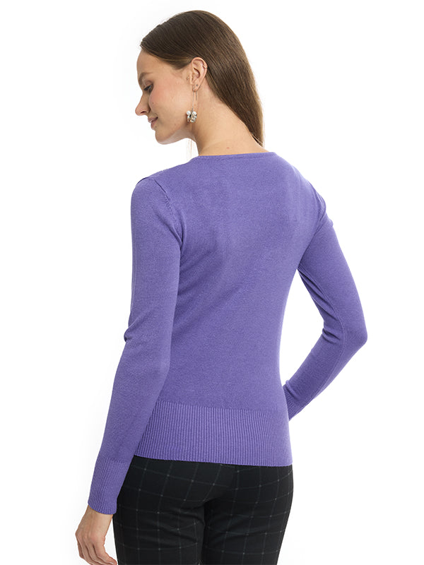 Suéter de Jersey Liso con Cuello Redondo y Manga Larga