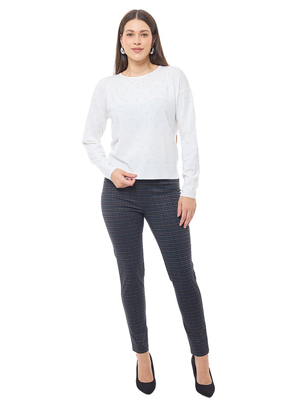 Suéter de Jersey Liso con Cuello Redondo y Manga Larga