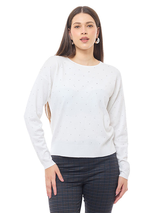 Suéter de Jersey Liso con Cuello Redondo y Manga Larga