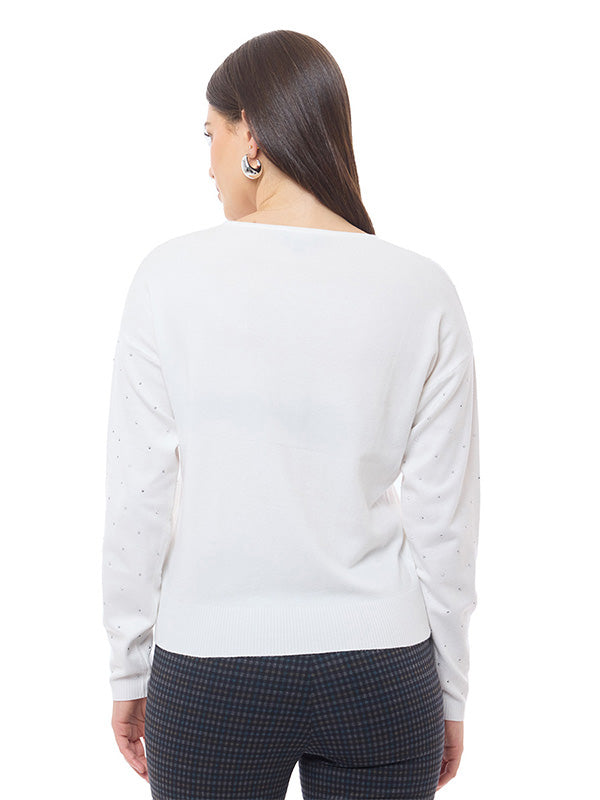 Suéter de Jersey Liso con Cuello Redondo y Manga Larga