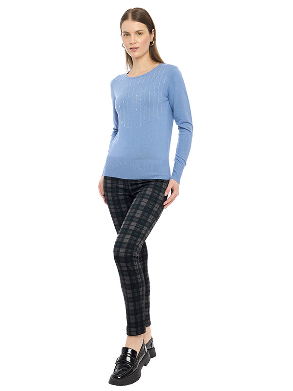 Suéter de Jersey Liso con Cuello Redondo y Manga Larga