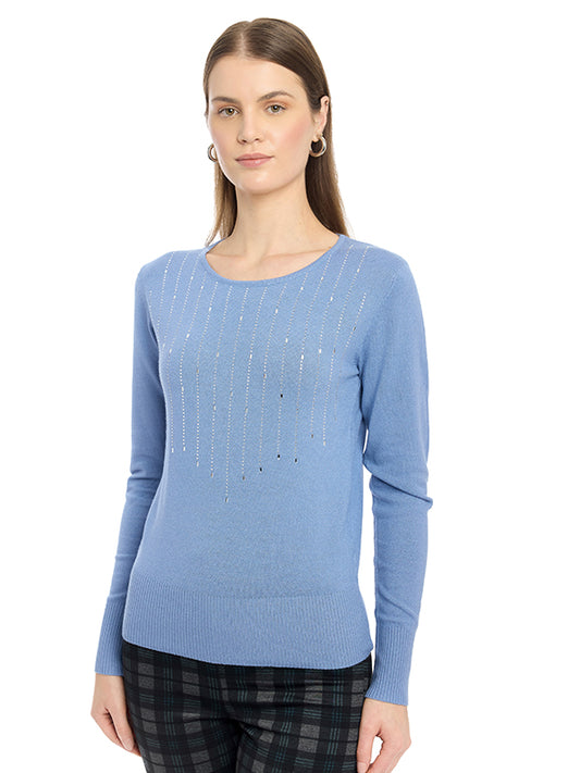 Suéter de Jersey Liso con Cuello Redondo y Manga Larga