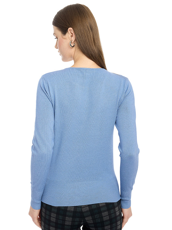 Suéter de Jersey Liso con Cuello Redondo y Manga Larga