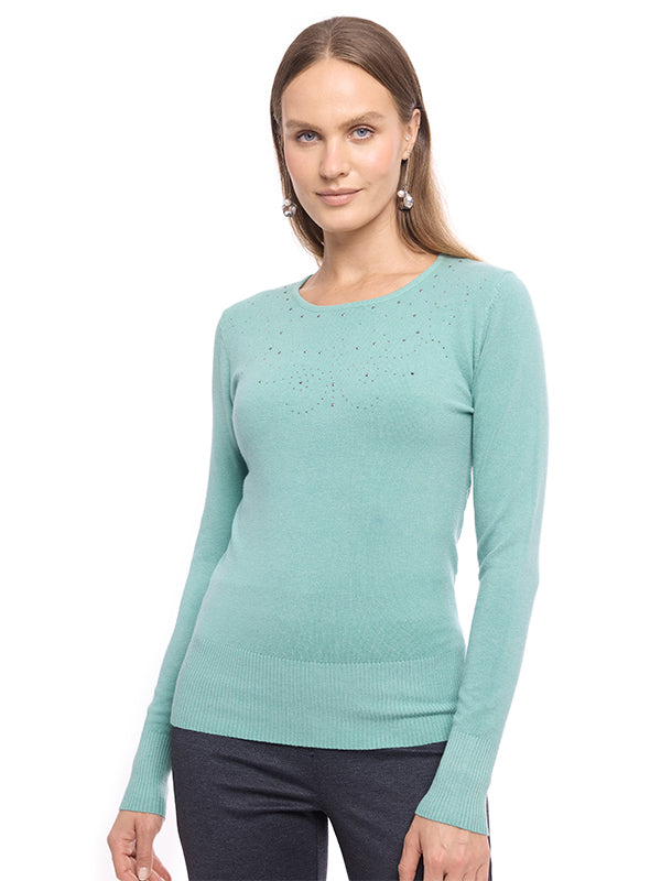 Suéter de Jersey Liso con Cuello Redondo y Detalle de Transfer