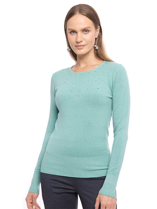 Suéter de Jersey Liso con Cuello Redondo y Detalle de Transfer