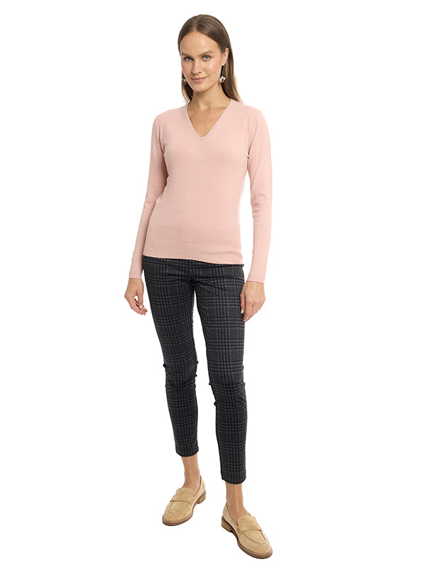 Suéter Jersey Liso con Cuello en V y Manga Larga