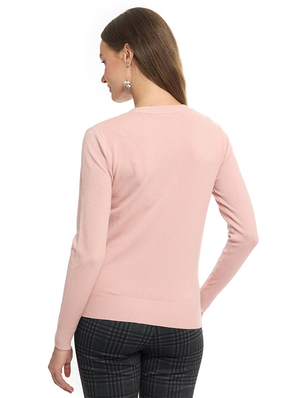 Suéter Jersey Liso con Cuello en V y Manga Larga