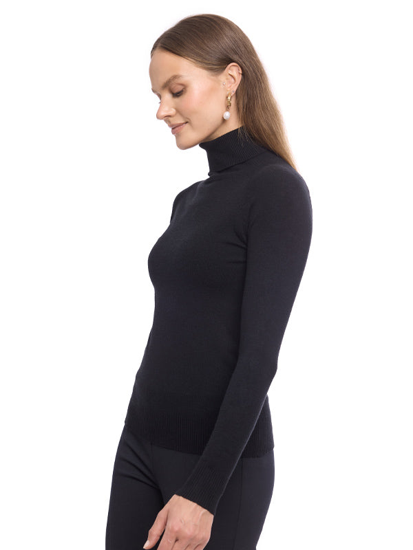 Suéter Jersey Liso con Cuello Alto y Manga Larga