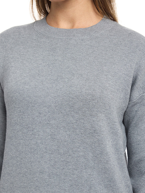 Suéter Jersey Liso con Cuello Redondo y Manga Larga