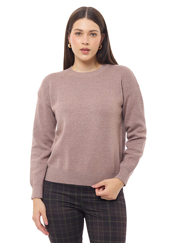 Suéter Jersey Liso de Cuello Redondo y Manga Larga