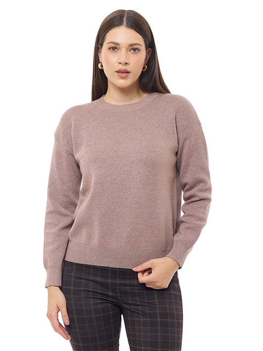 Suéter Jersey Liso de Cuello Redondo y Manga Larga